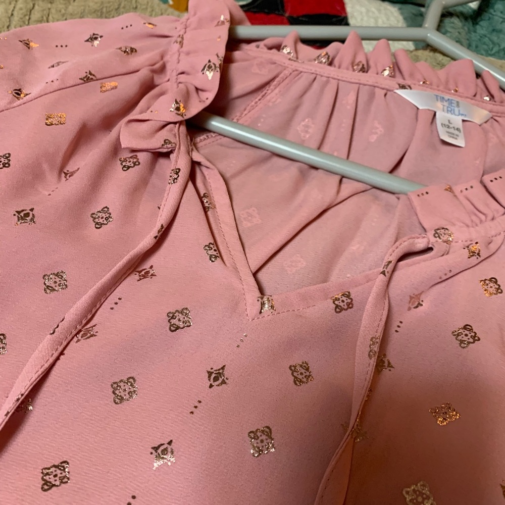 Pink sheer blouse with gold accent
